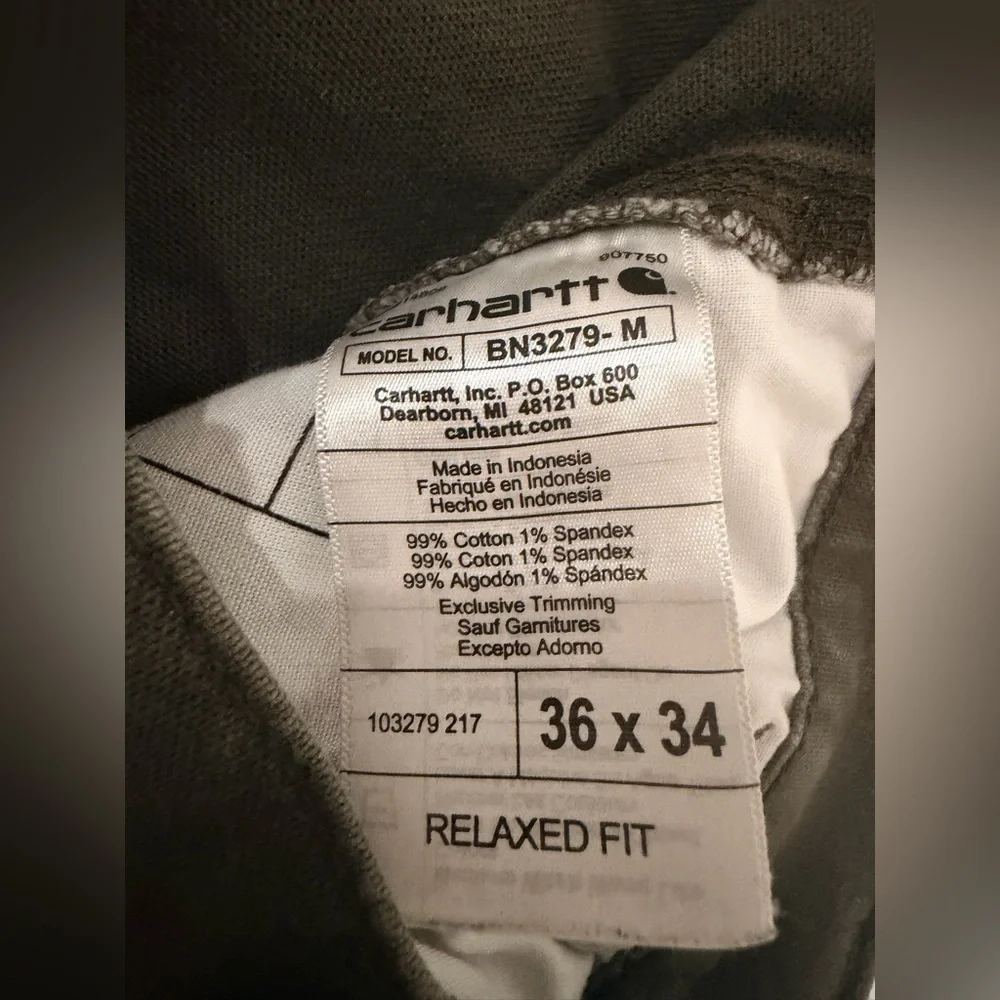 Carhartt Olive Green Casual Utility Pants Relaxed Fit size 36 x 34